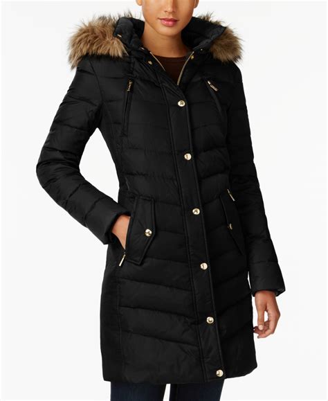 michael kors chevron faux-fur trim hooded down puffer coat|michael michael kors hooded faux fur trim down puffer coat.